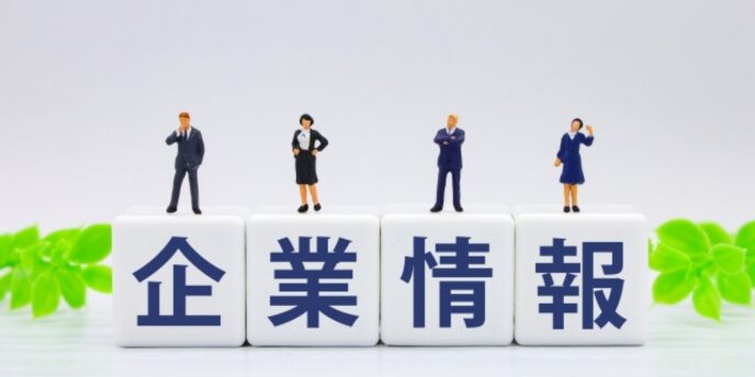 白いキューブに「企業情報」と書かれており、上にビジネスマンのフィギュアが並んでいる画像