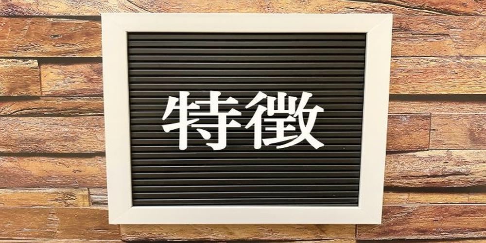 特徴と書かれた黒いボード