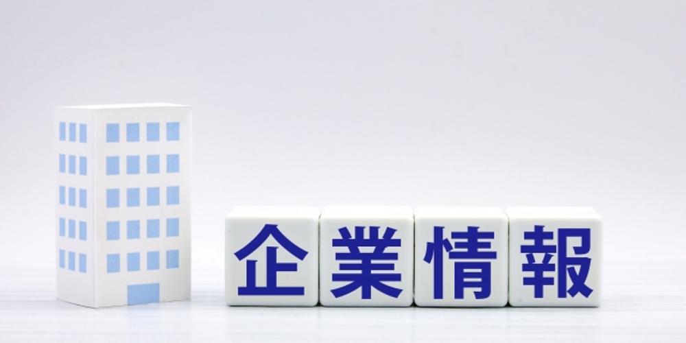 ビルの模型と「企業情報」と書かれたキューブ